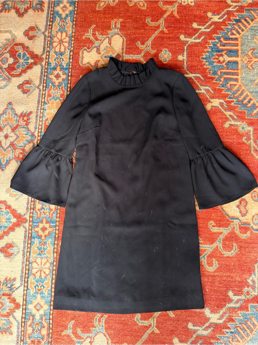 J. Crew Black Ruffle Neck Bell-Sleeve Mini Dress